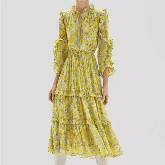 Alexis Dresses & Skirts - Alexis Auja Floral Tiered Midi Dress Yellow Women's Size Medium